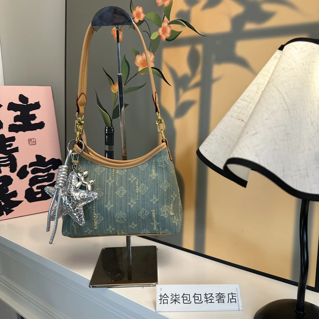 拾柒新款水洗丹宁牛仔单肩包轻奢时尚百搭腋下包夏季小众斜挎肩包