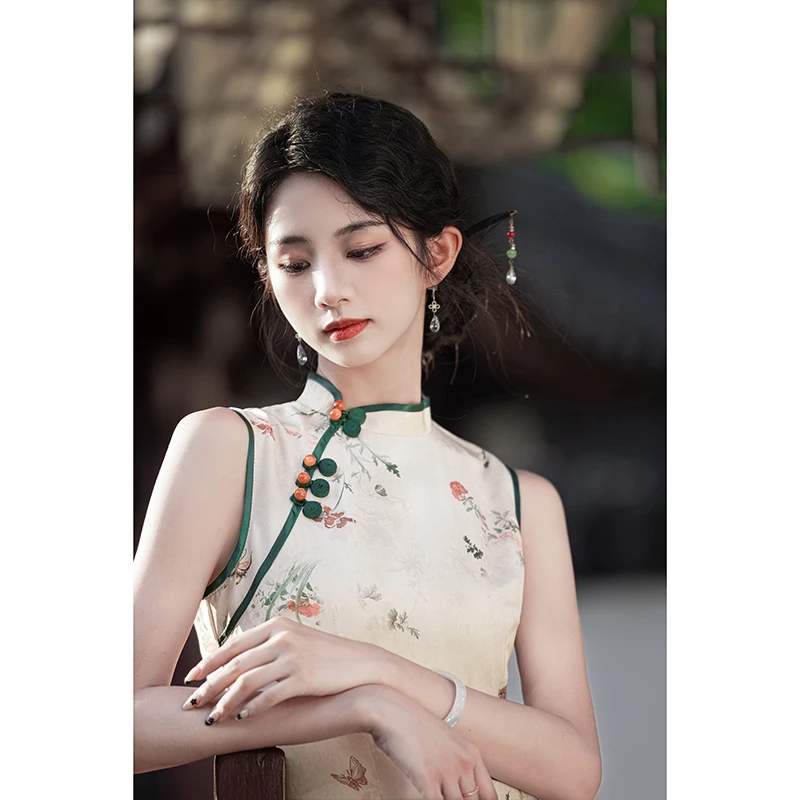 7016无袖旗袍夏季女新中式高端气质改良年轻款少女连衣裙2025新款