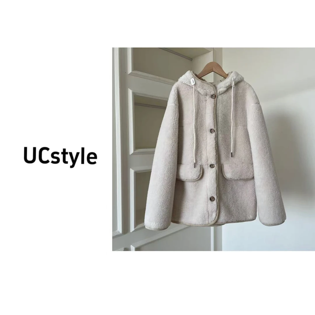 A7296连帽环保羊羔毛毛外套主播穿S码