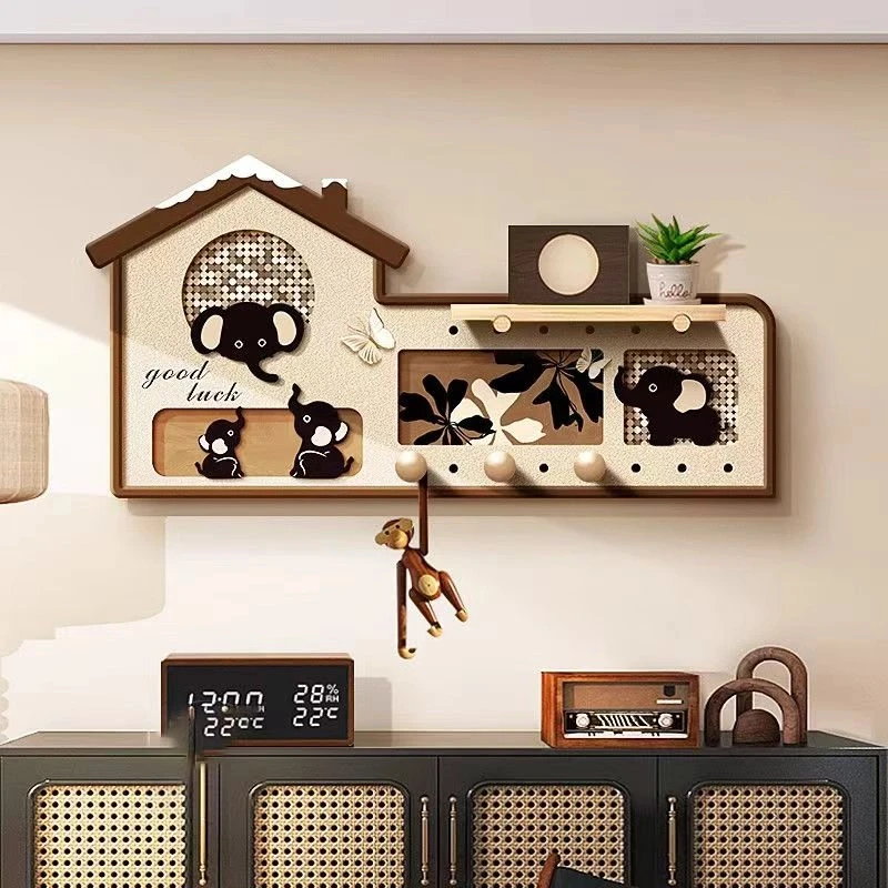 创意挂衣钩洞洞板置物架墙入户玄关高级感装饰画吉象如意