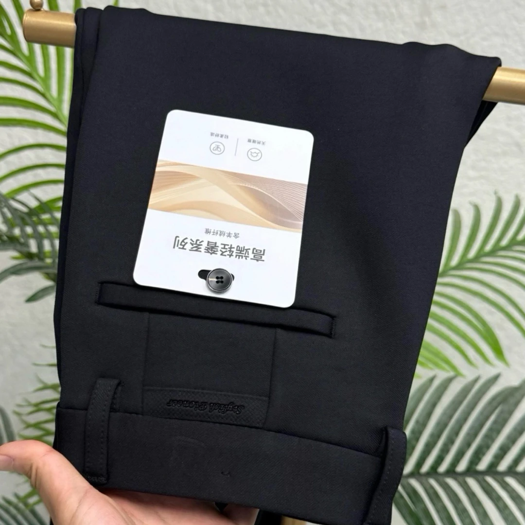 186剪标含羊绒黑色加厚商务休闲裤秋冬款男士直筒弹力抗皱长裤