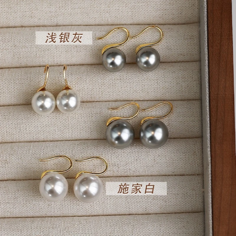 施加珠珠耳钩经典白色高跟鞋小众气质轻奢简约法式耳环高级感耳饰