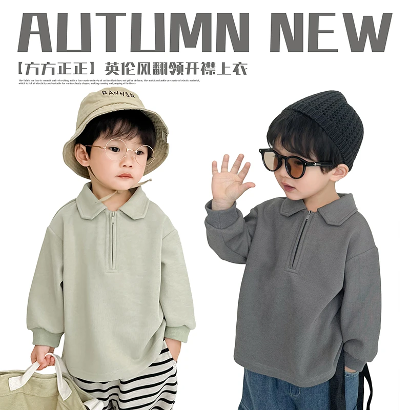 阿小轩8月25【方方正正】儿童春秋休闲英伦风翻领开襟上衣儿童