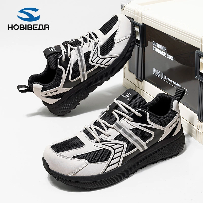 HOBIBEAR男鞋2025春秋新款宽头鞋宽楦软底跑步鞋男士运动鞋大头鞋