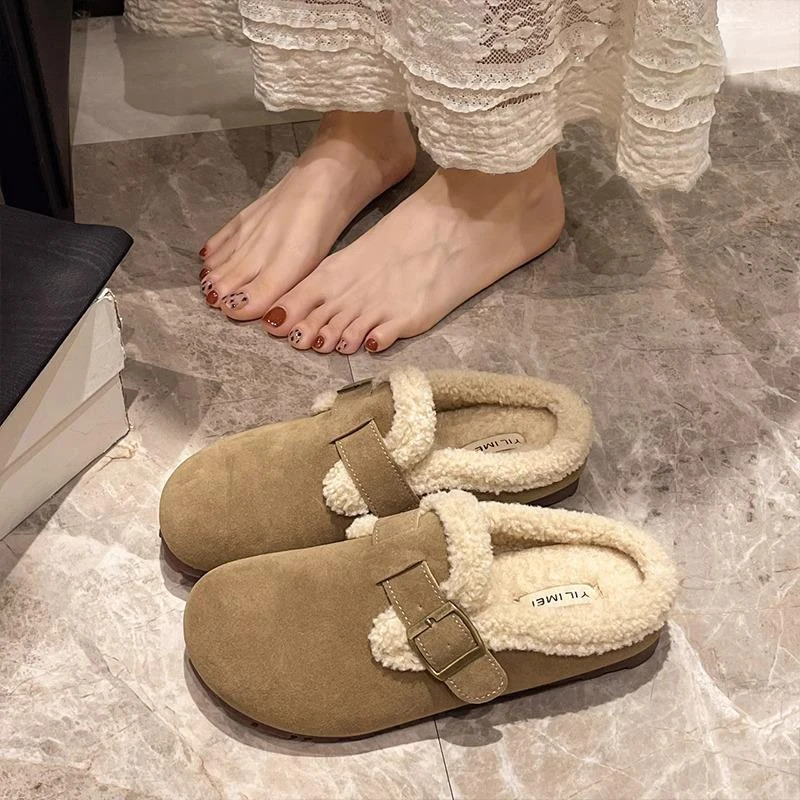 【DR官方正品】勃肯鞋加绒毛毛拖鞋女外穿2025新款秋冬季一脚蹬懒人