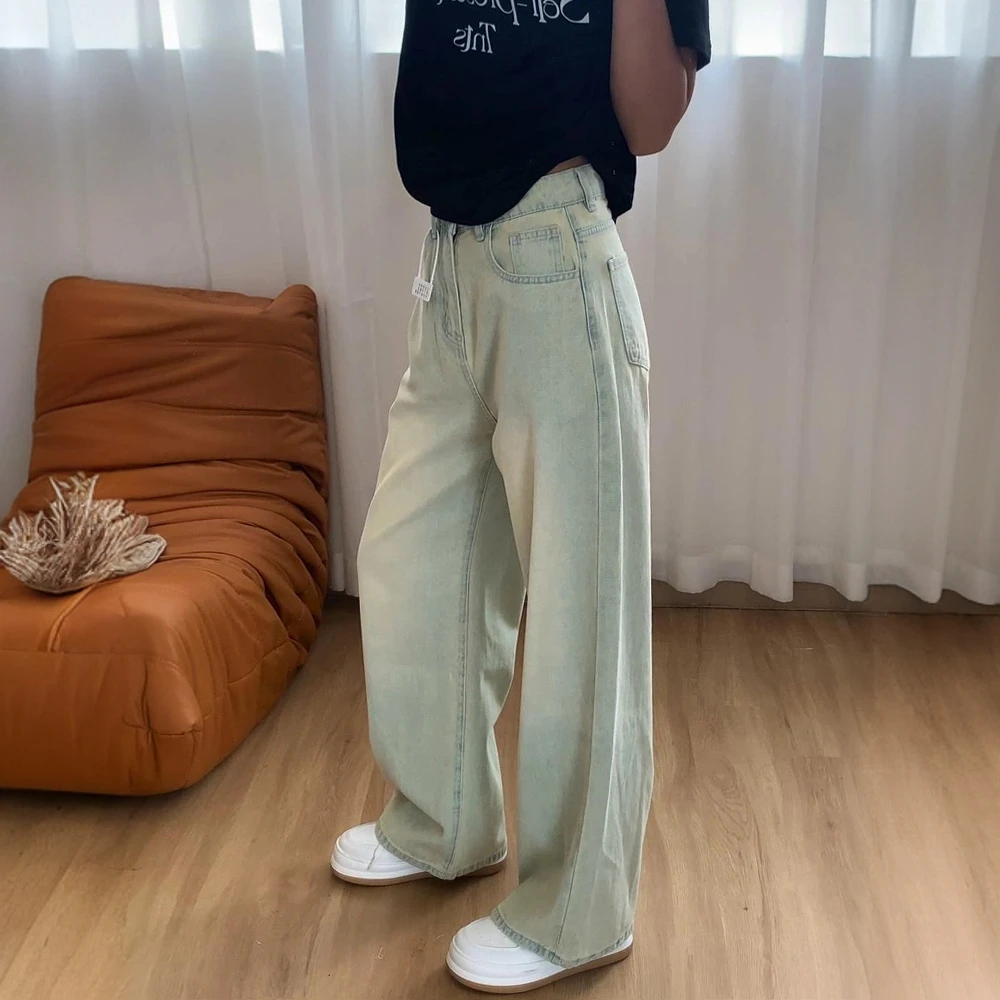 浅色做旧阔腿牛仔裤女春季新款高腰宽松显瘦百搭垂感直筒拖地裤子
