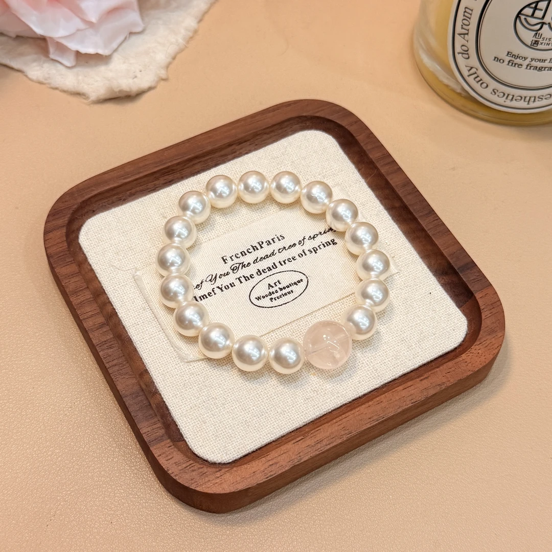 B566天然粉水晶卡13m十10m珠珠手链百搭简约手链