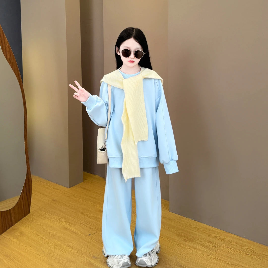 女童春秋套装2025女孩秋季新款韩版时尚披肩卫衣休闲裤三件套甜酷