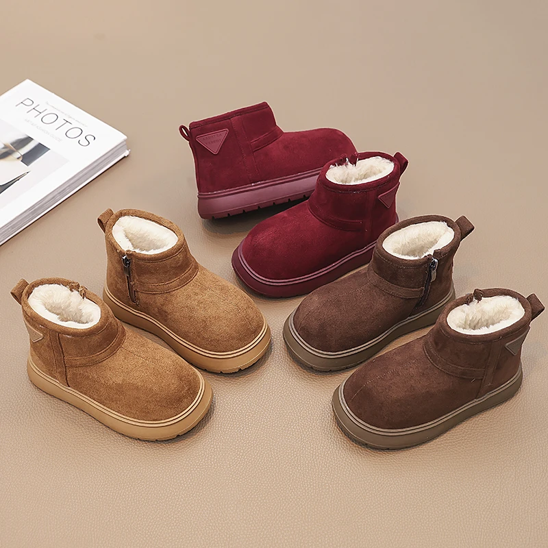 牛反绒网红丑萌短靴面包鞋厚底新款雪地靴男女加绒加厚棉鞋保暖鞋