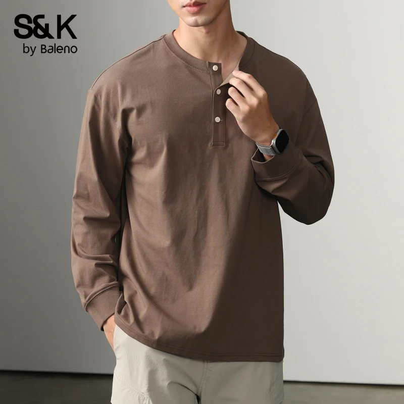 班尼路S&K秋冬季半开衫圆领男士T恤2025重磅潮流百搭长袖上衣