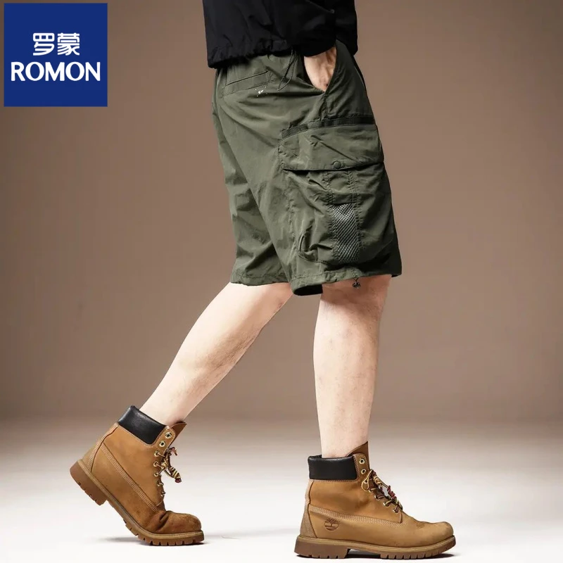 罗蒙通勤美式工装短裤男夏季冰丝薄款宽松速干透气休闲五分裤子男