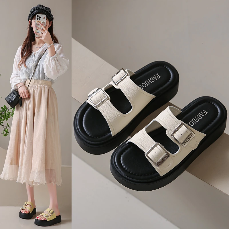 爆款凉拖鞋女外穿2025年夏季新款百搭厚底拖鞋仙女风一脚蹬凉鞋女