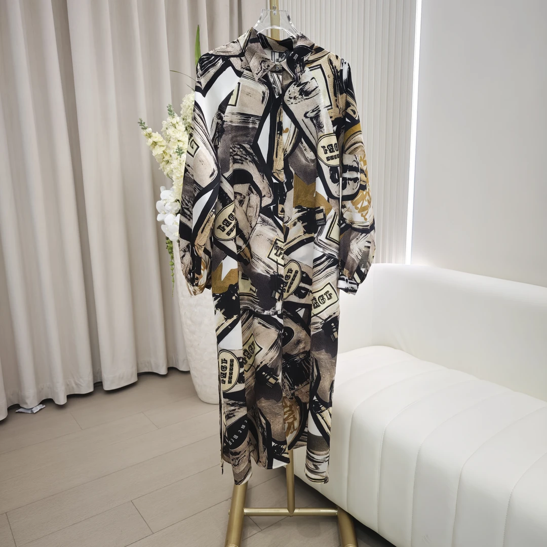 【宸慕服饰】显瘦女装气质夏季连衣裙印花长袖桑蚕丝连衣裙25653