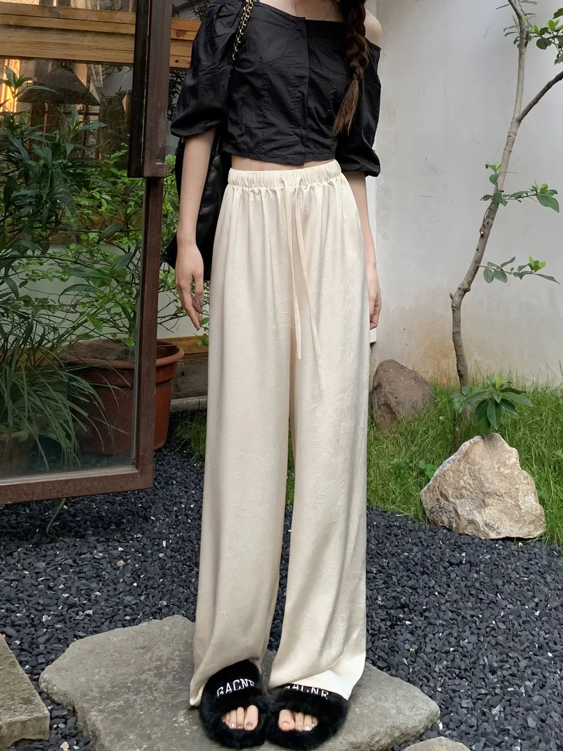 夏季阔腿裤休闲裤上紧下宽的裤子休闲扎染垂感高腰