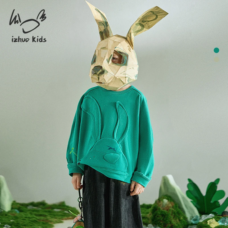 日着KIDS践仔兽三眼兔卫衣2026春季新款纯棉卡通贴布儿童廓形上衣