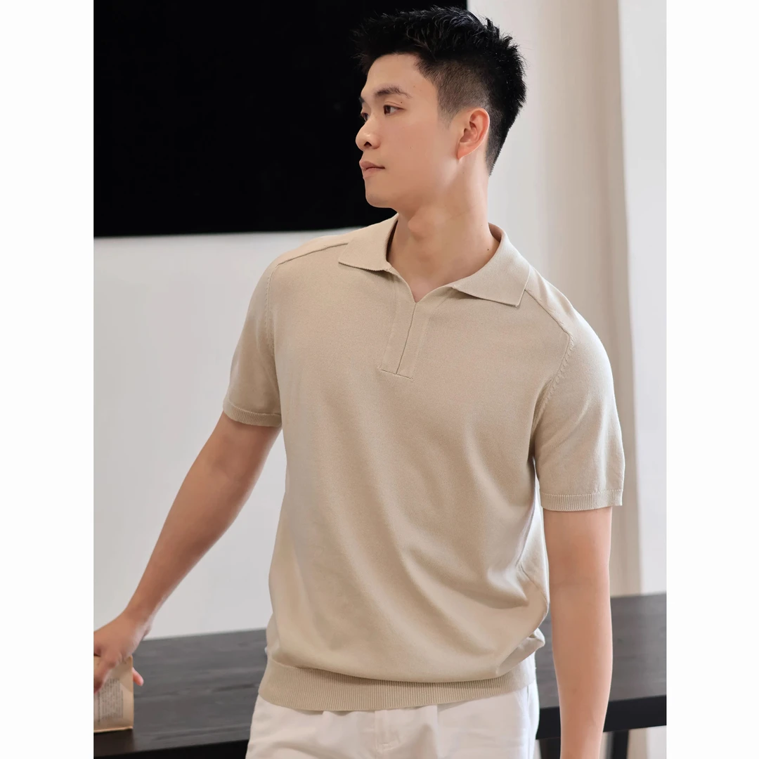 夏季老钱风格调高级肌理感极简百搭针织POLO短袖男时尚韩系翻领