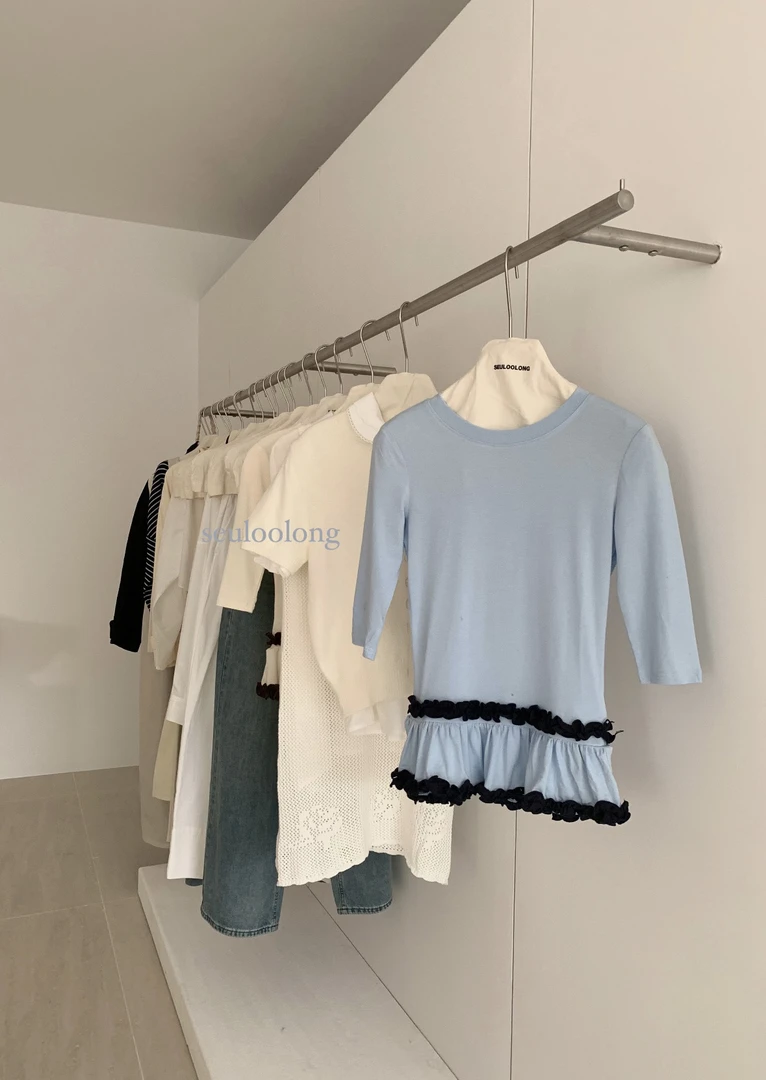 {春日告白}2025春天拼接百搭设计感波浪边叠穿柔软T恤