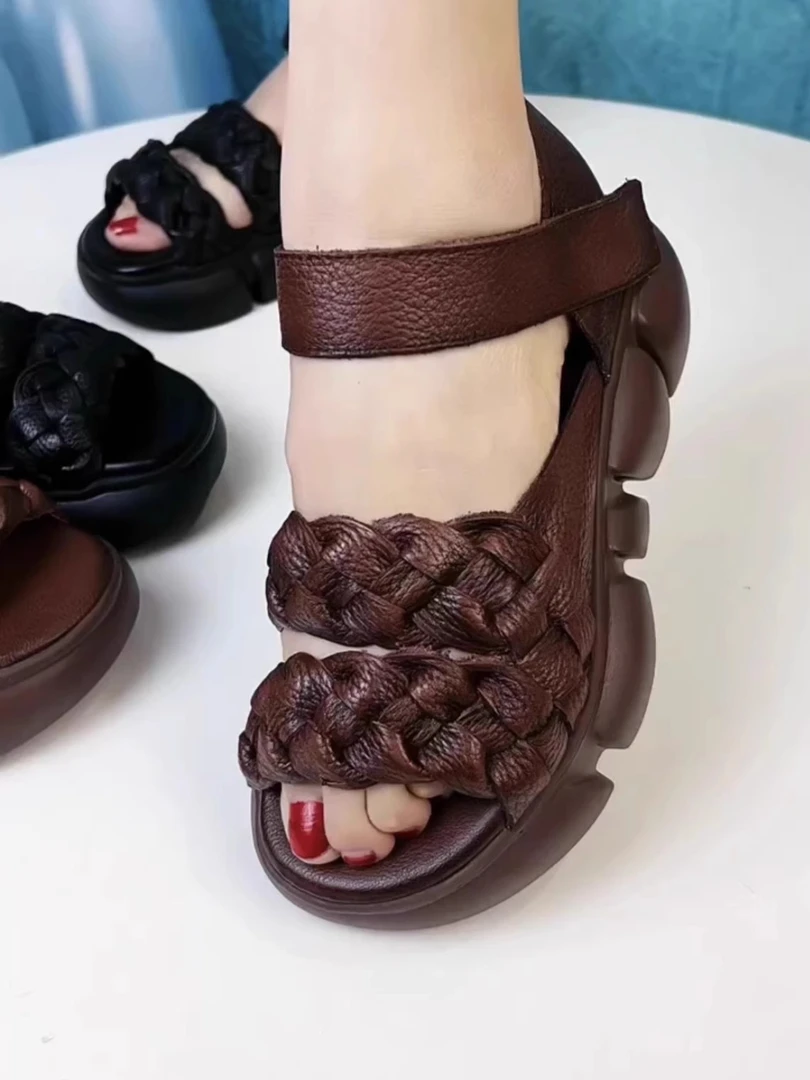 编织时装凉鞋女2025夏季新款百搭休闲凉鞋防滑平底沙滩凉鞋