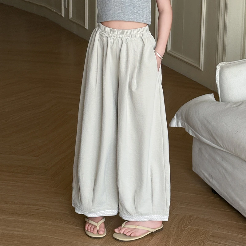 儿童夏装2025大女童装宽松九分裤子冰丝防蚊裤夏季薄款阔腿直筒裤