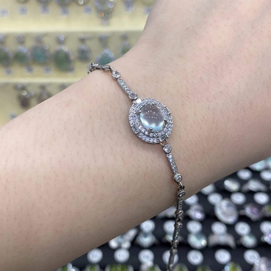 银S925镶嵌蛇纹石玉手链