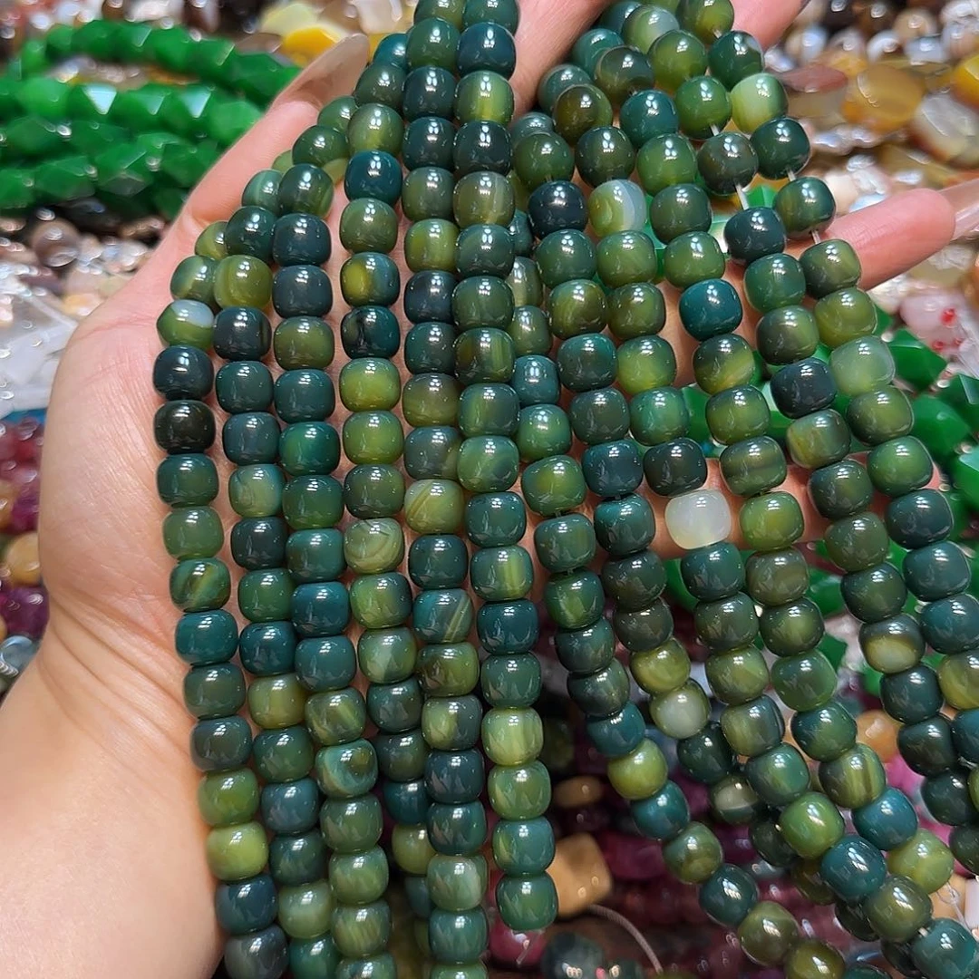玛瑙/玉髓未镶嵌珠宝半成品天然绿玛瑙老行一条10mm