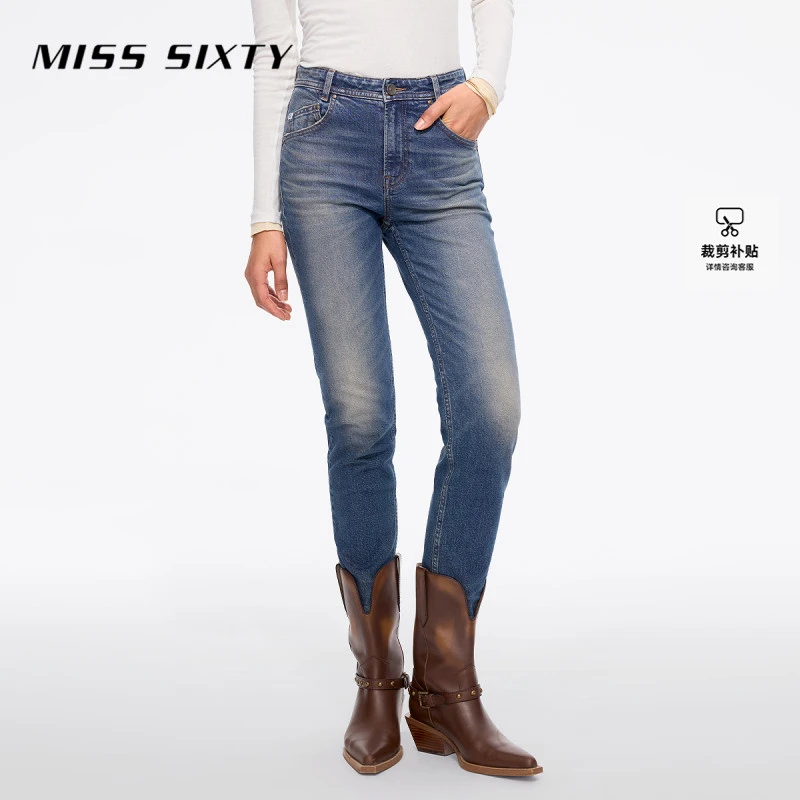 【进口牛仔面料】Miss Sixty2025秋季新款牛仔裤女复古磨破铅笔裤