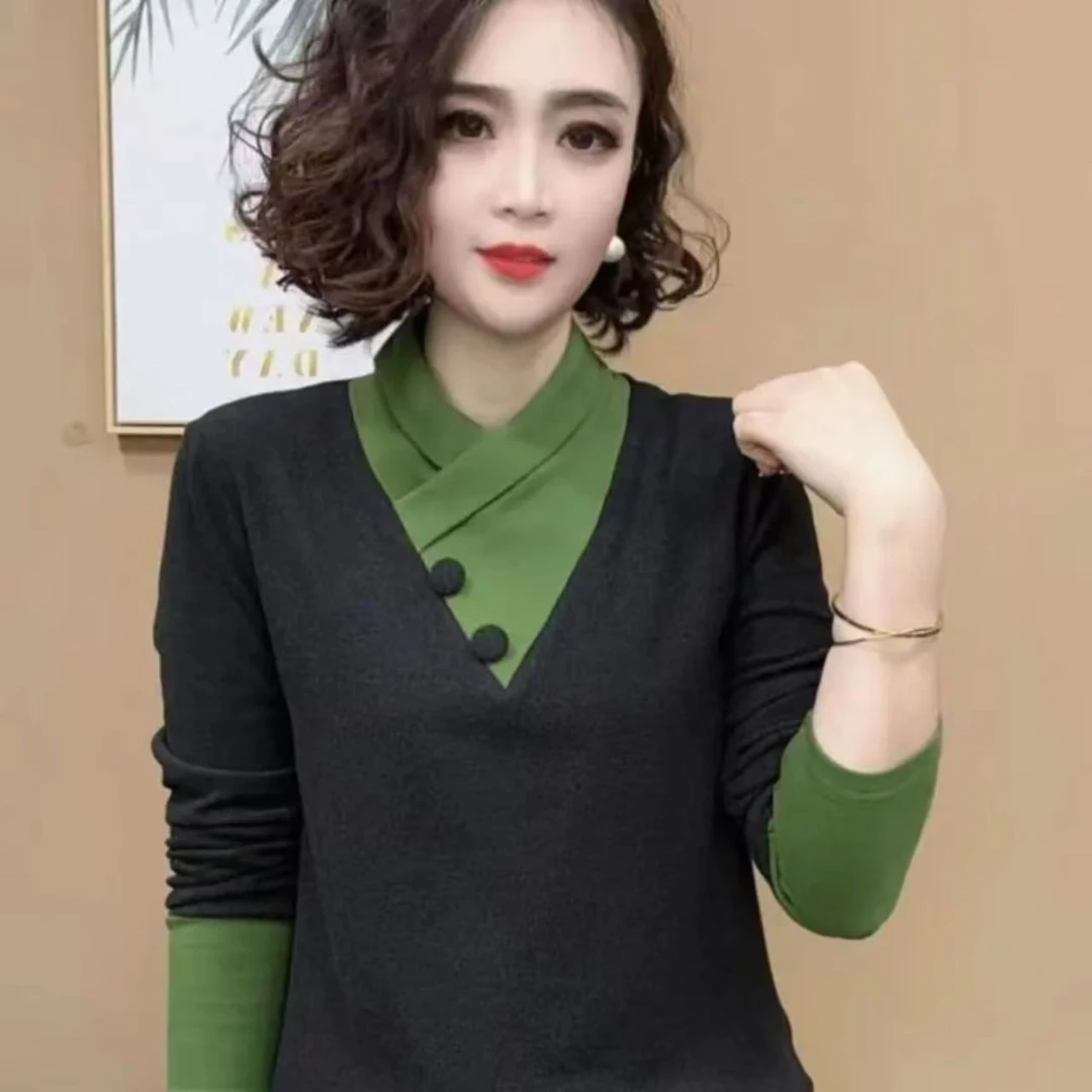 2024冬季新品时尚洋气百搭交叉领气质打底衫女上衣#1358