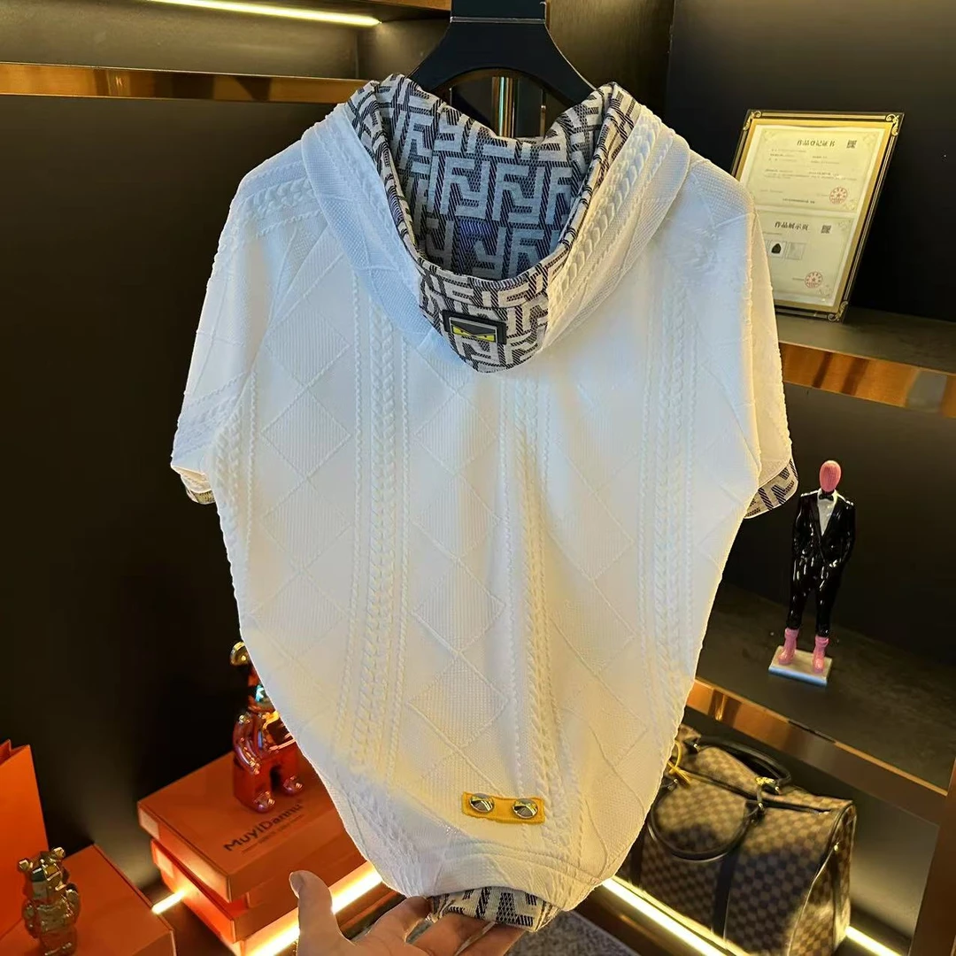 【凯】2025奢潮新款连帽男装重磅设计师短袖T恤MY-6037