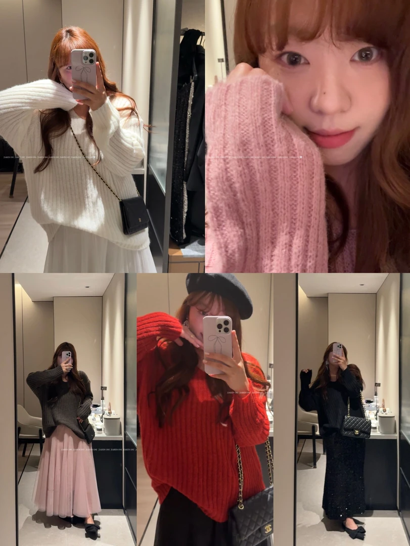 佳人欧尼【漫步首尔】v领宽松长袖毛衣