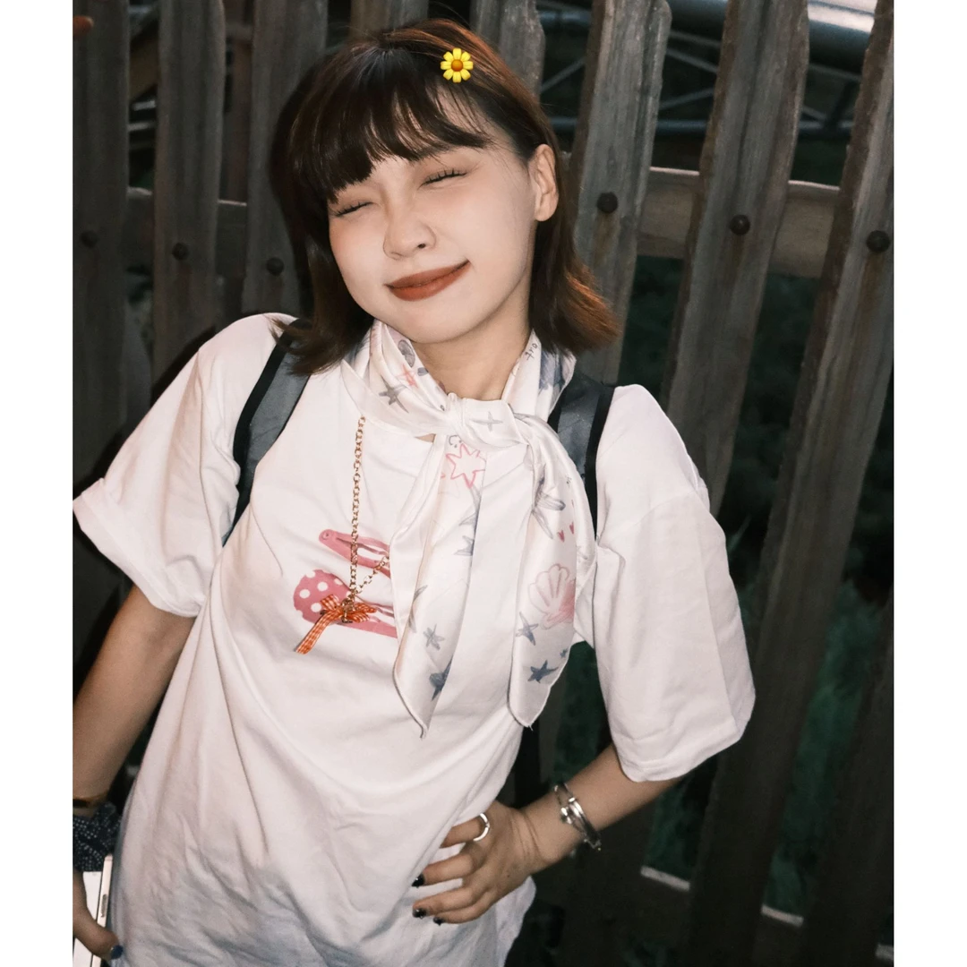 Our2【小粉夹子T】夏季圆领宽松夹子短袖T【B7852】