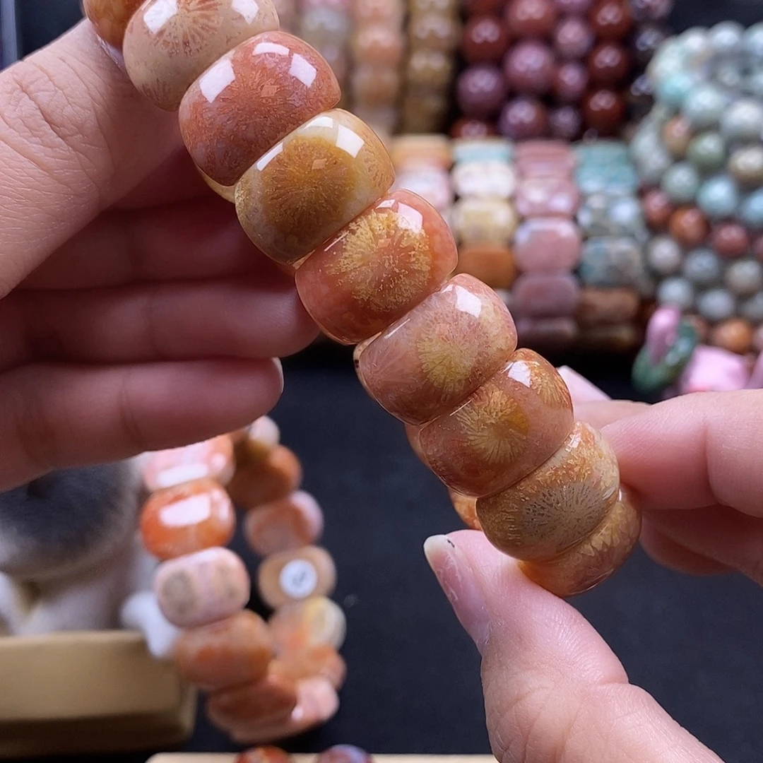 硅化珊瑚（珊瑚玉）未镶嵌手牌 双十一大破价 彩透大花 35