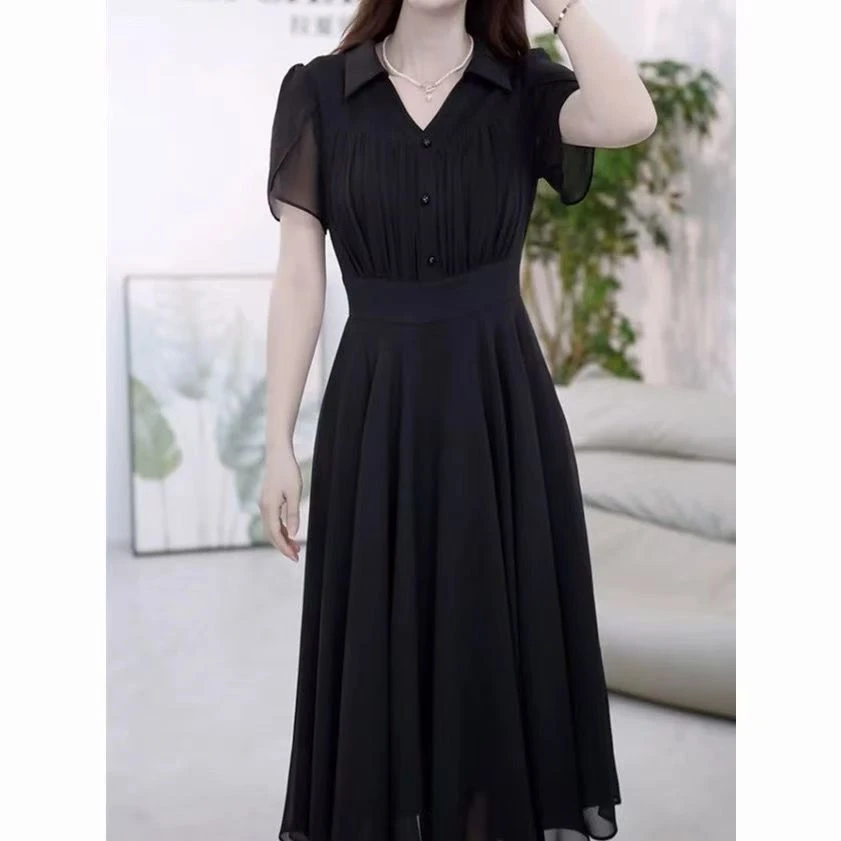 高端精致连衣裙2025新款女夏季新款高级感法式黑色中长款修身裙子