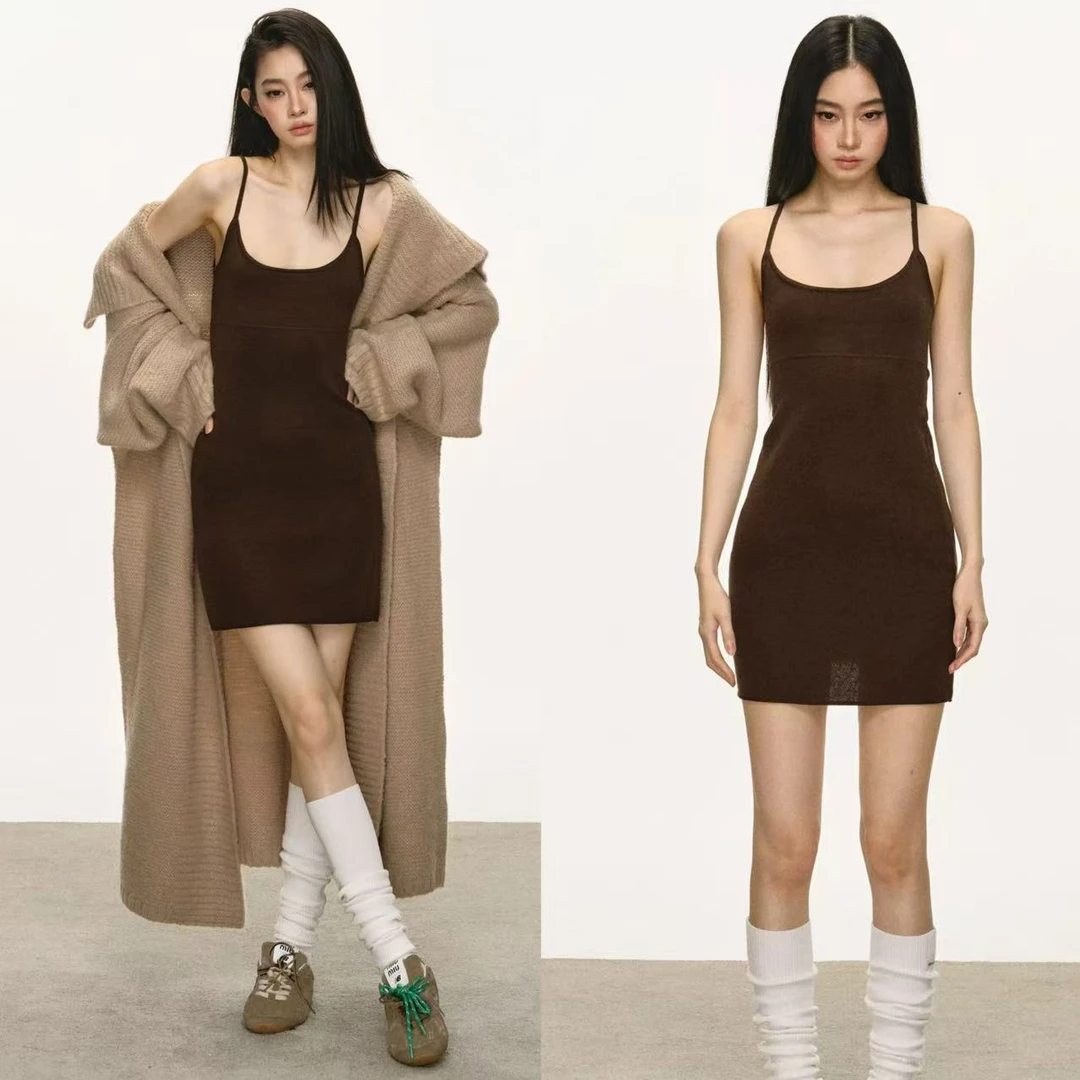 徐秋阳  摩卡甜茶  秋冬新款百搭时尚休闲显瘦显白吊带裙