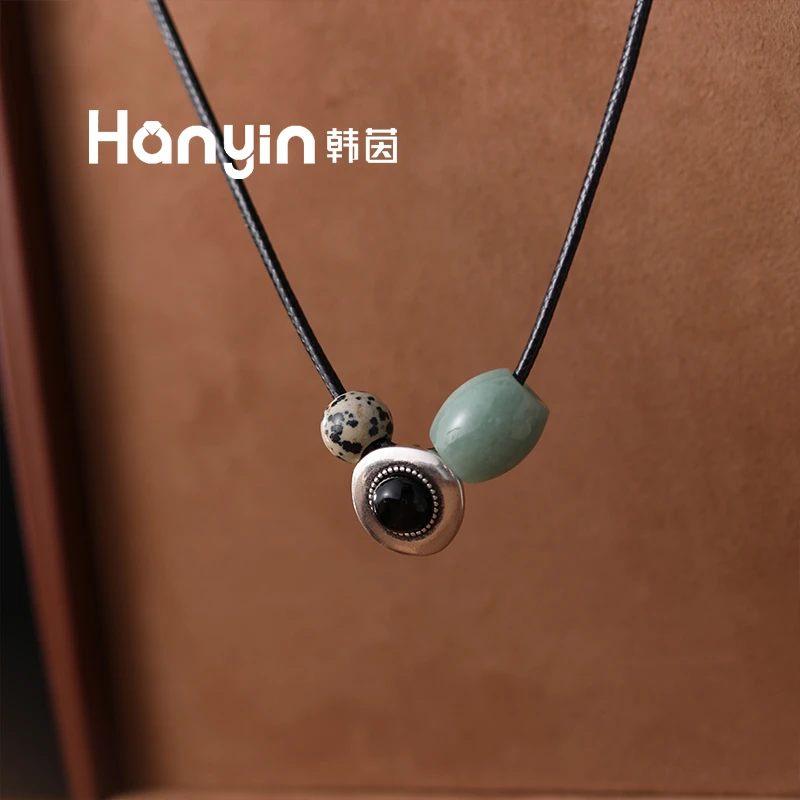 原创设计小众做旧几何玛瑙斑点筒珠项链