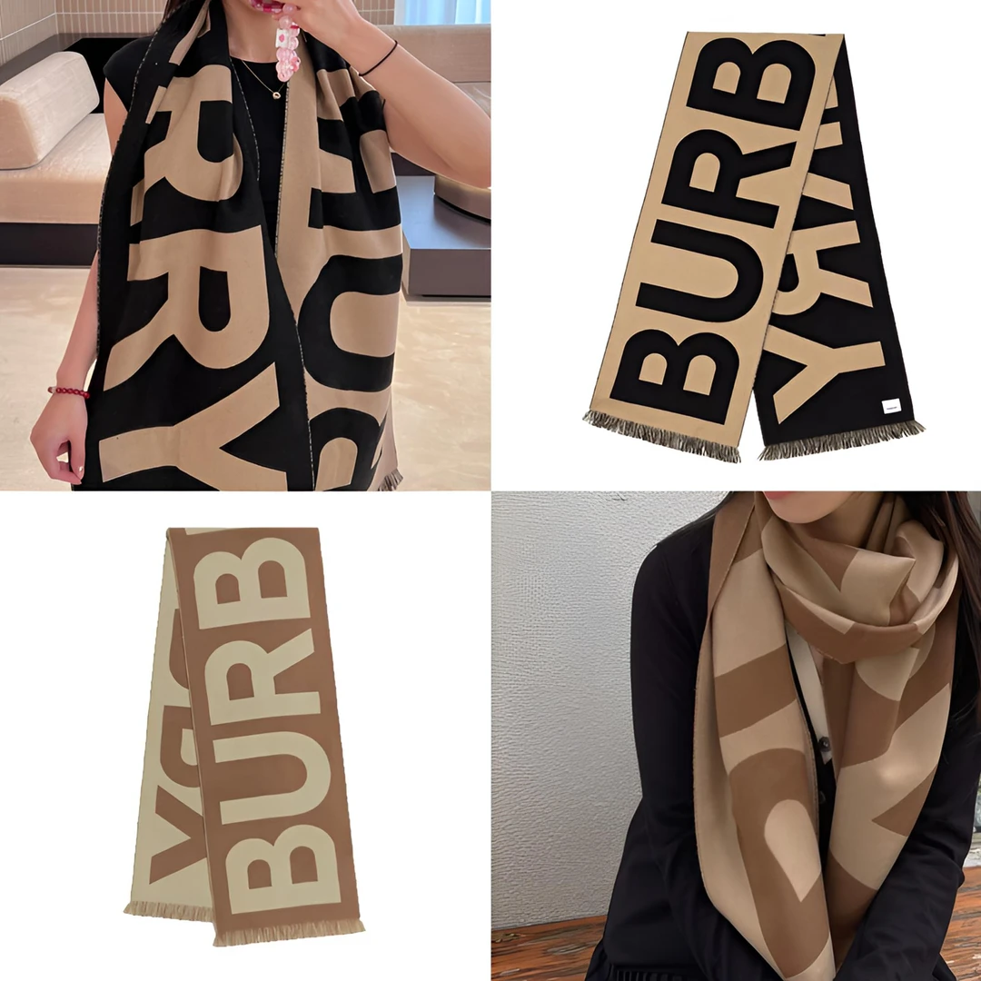 未使用 BURBERRY/博柏利  巴黎专柜字母LOGO双面拼色羊毛围巾