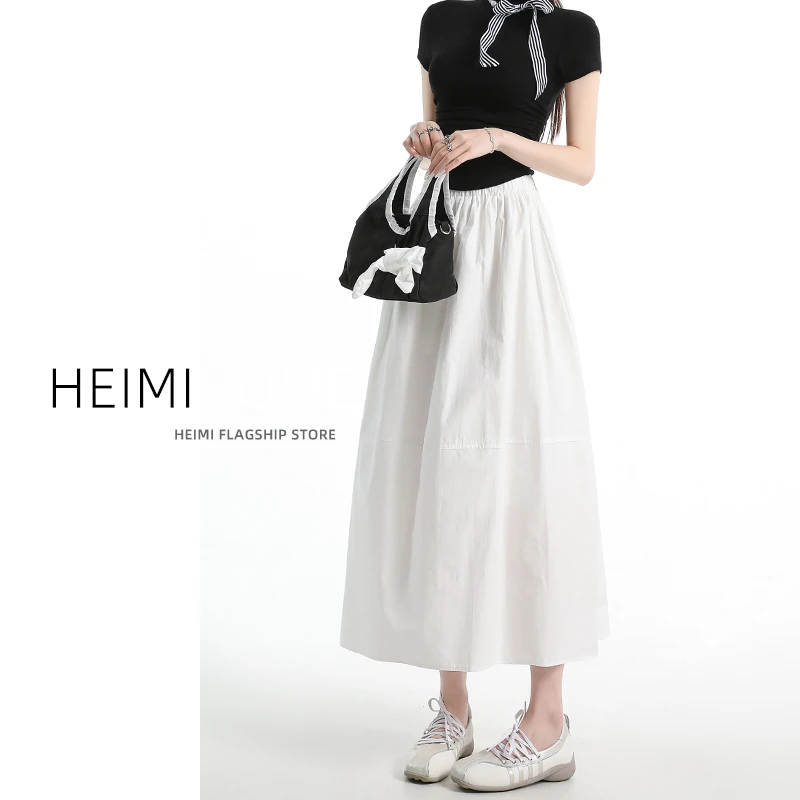 法式白色半身裙女夏季薄款a字中长裙小个子梨形身材大摆伞裙子潮