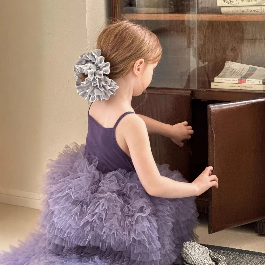 女童网纱连衣裙2025夏季新款拼接公主裙宝宝针织吊带蛋糕裙