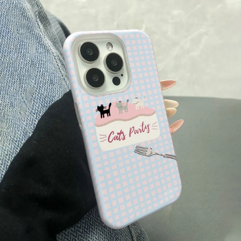 黑壳猫猫双层菲林壳适用于苹果16手机壳爱心ins卡通透明全防摔