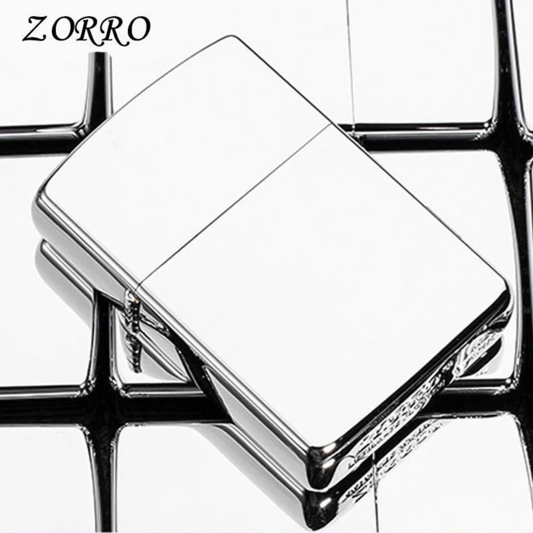 ZORRO佐罗亮铬银冰ZT-300光板防风创意个性砂轮明火打火机男士