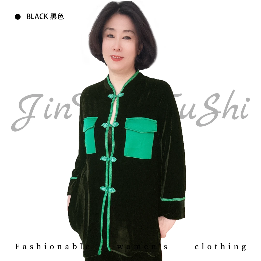 【金女人典服饰】新中式国风复古盘扣丝绒长袖外套   轻奢百上衣316