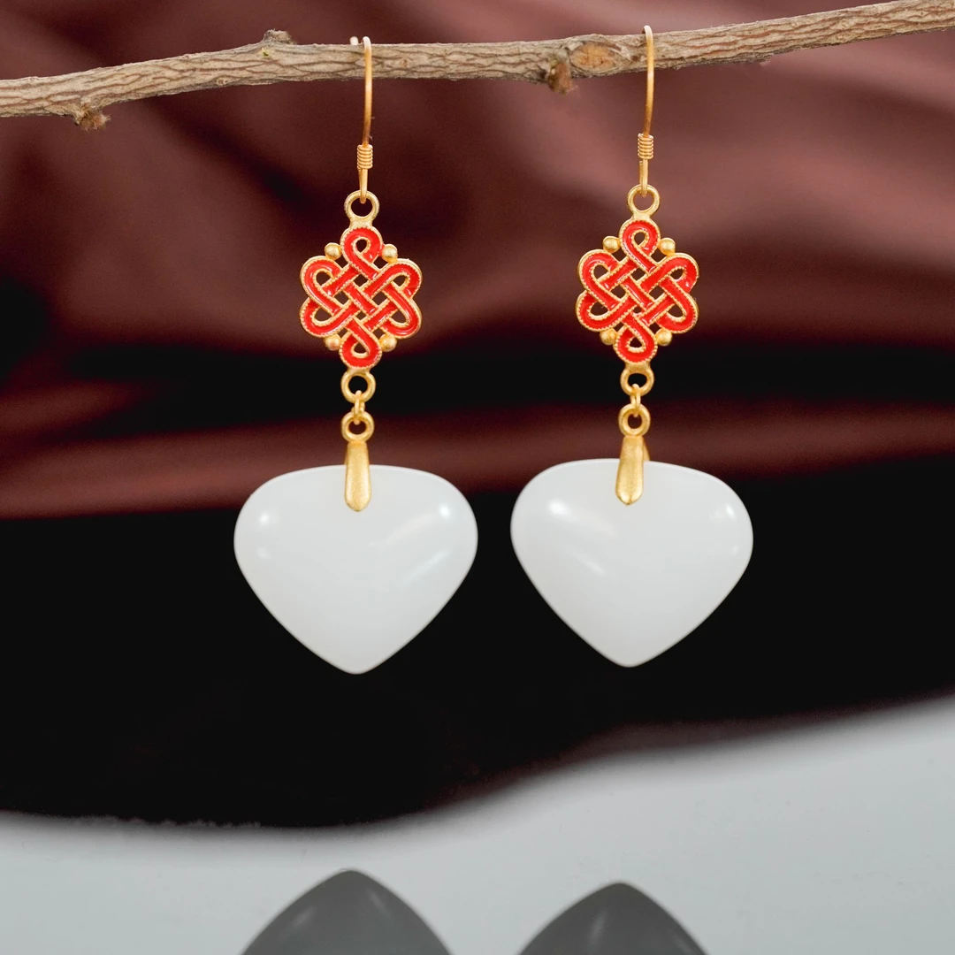 铜合金合成锆石耳饰 长款耳饰红色百搭复古国潮风国风耳环6006E