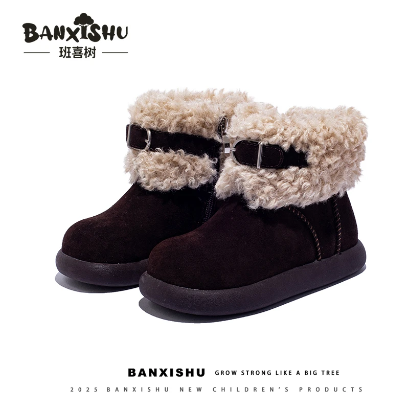 播BANXISHU/班喜树2025冬季新款保暖中大童毛口筒靴时尚童鞋2510