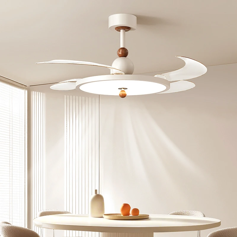 CASAGD卧室书房静音隐形叶片奶油风亚克力吸顶灯餐厅新款风扇灯