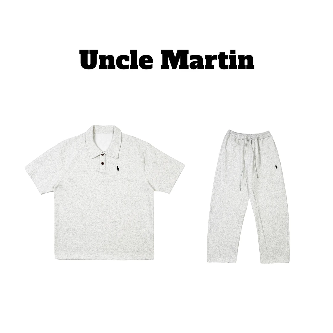 马丁叔叔 25夏季polo刺绣短袖亲肤柔软高级短袖长裤套装 316-上衣