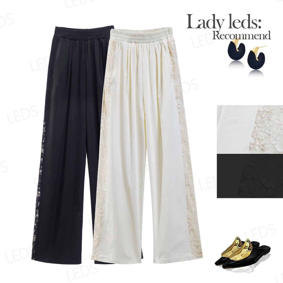 LEDS S591吸睛爆品*春夏新颖设计优雅气质必入单品蕾丝白阔腿裤