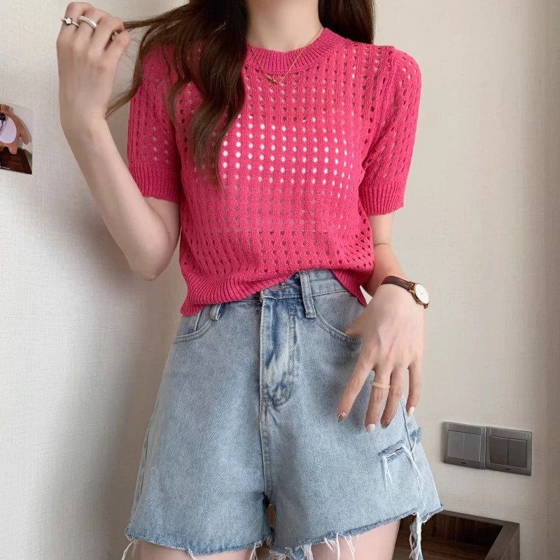 2025夏季韩系女纯欲时尚设计感小众上衣防晒罩衫宽松薄款针织衫潮