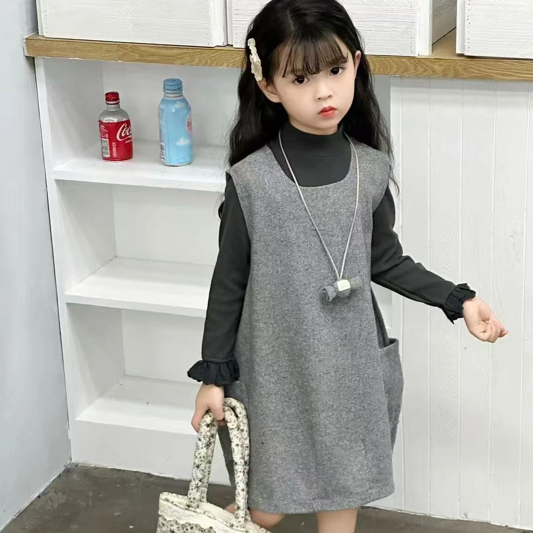 女童秋冬款保暖打底衫儿童高级感气质灰两件套