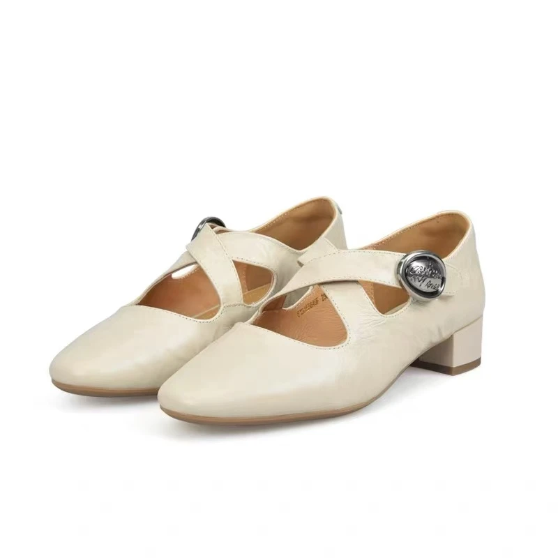 C9065  米色  时尚舒适粗跟2025新款百搭气质玛丽珍女单鞋