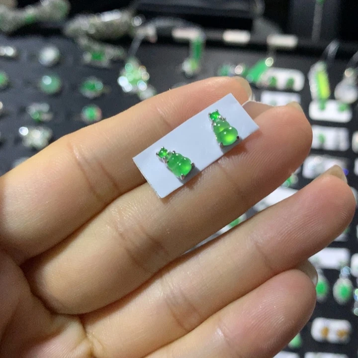银S925镶嵌翡翠耳饰
