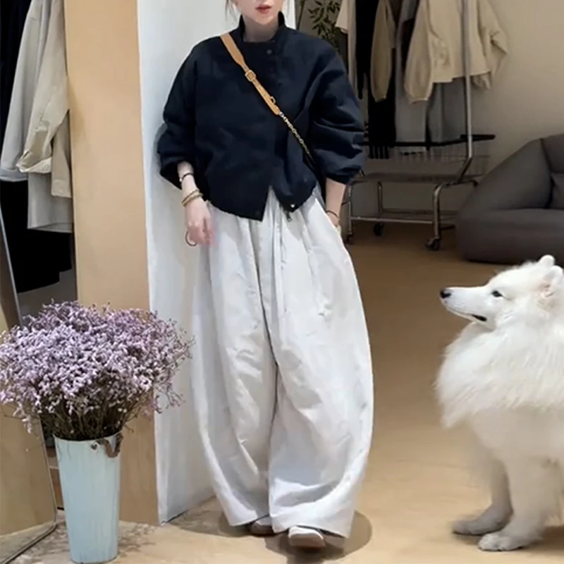 韩版时尚运动服套装女2025春秋新款立领工装风衣外套阔腿裤两件套